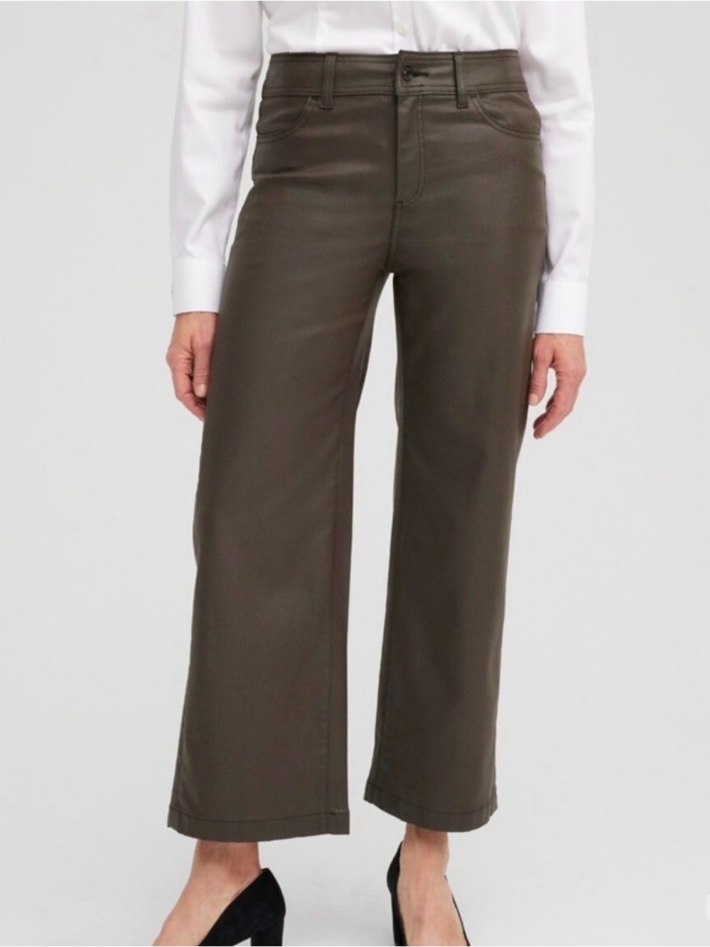 Chicos | Coated Wide Leg Cropped Denim Pant in Taupe | Sz: 12